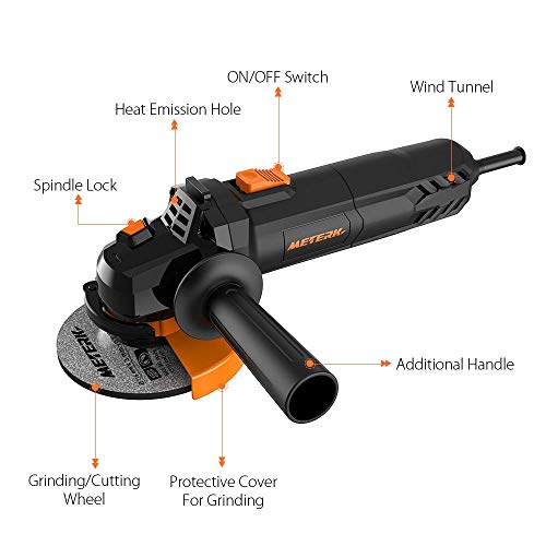 Meterk Electric Angle Grinder 6A 4-1/2inch with 115mm 3 Grinding Abrasive Wheels 3 Cutting Abrasive Wheels Meterk Electric Angle Grinder 6A 4-1/2inch with 115mm 3 Grinding Abrasive Wheels 3 Cutting Abrasive Wheels