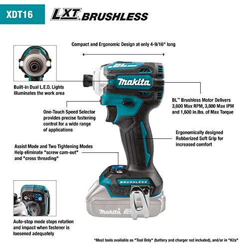 Makita XDT16Z- Buy on Amazon Makita XDT16Z Brushless Impact Driver, Tool Only